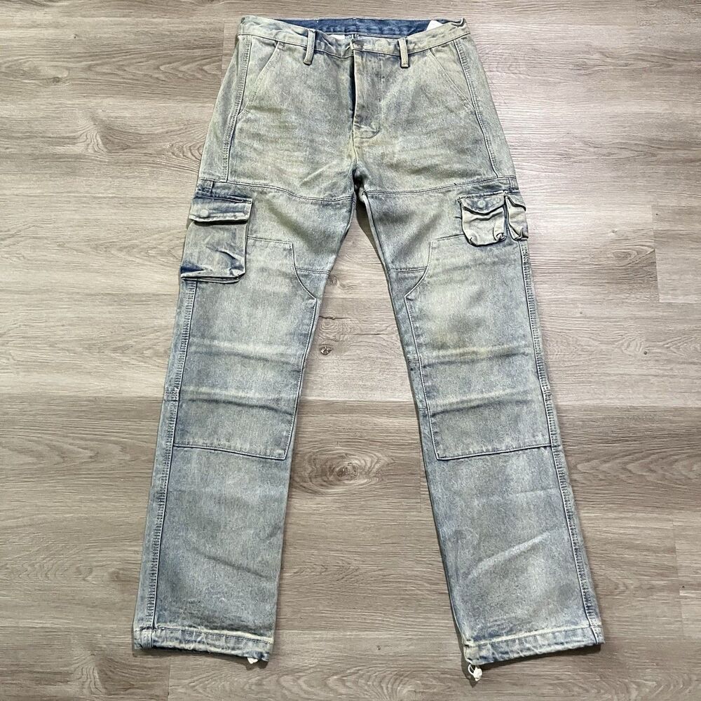 mnml Jeans Mens Size 33 (34x34) Blue Cargo Pockets Straight Utility Light Wash